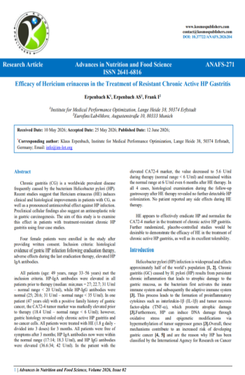 Efficiacy of Hericium erinaceus in the Treatment of Resistant Chronic Active HP Gastritis